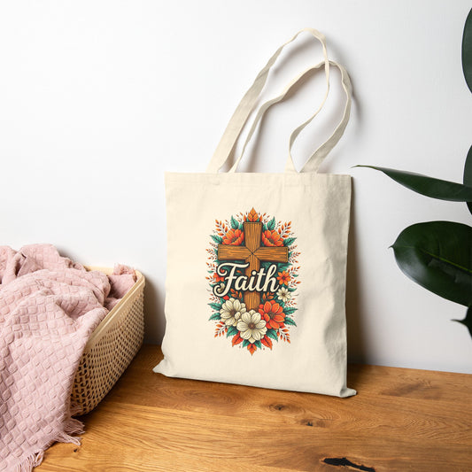Faith Floral Canvas Tote Bag
