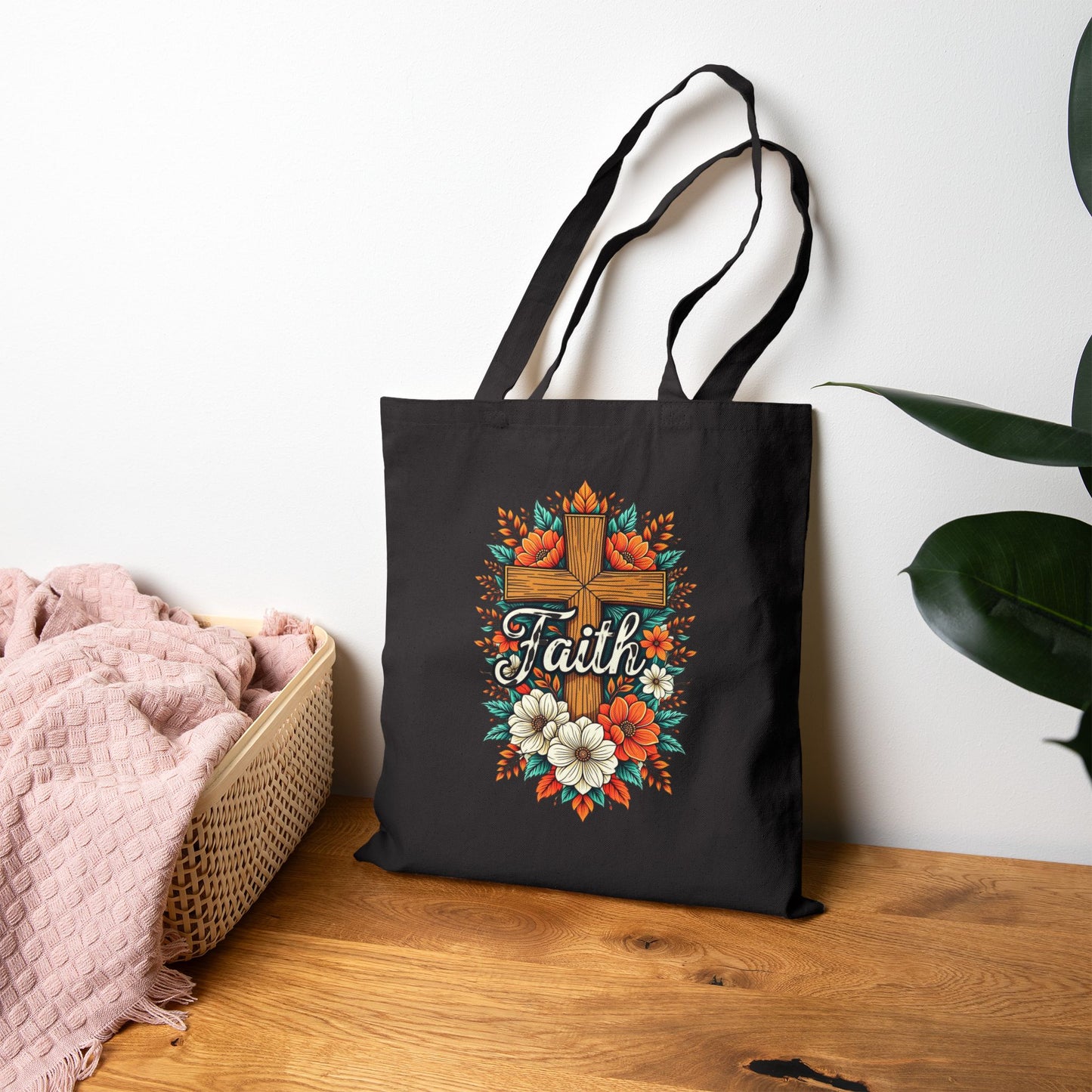 Faith Floral Canvas Tote Bag